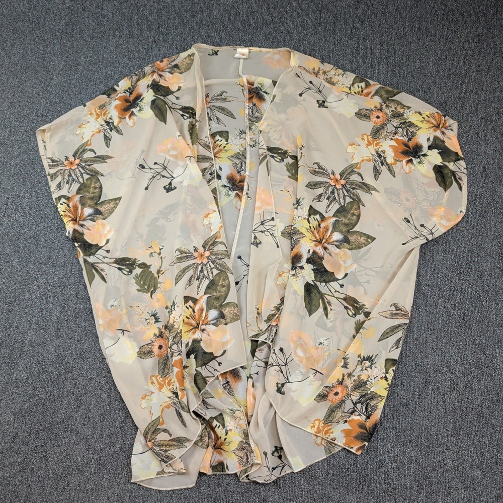 I Joah Boho Floral Sheer Chiffon Kimono Cardigan L Tan Earthy Tropical Festival